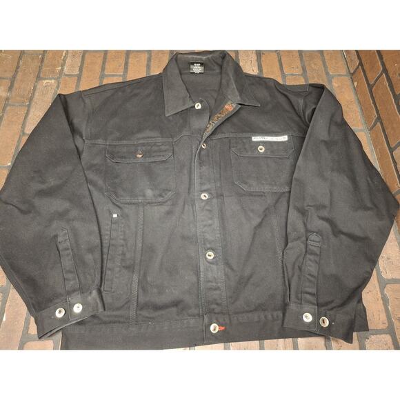VINTAGE Fubu Jacket Mens Black Denim Jean Hip Hop Y2K Rap Baggy Trucker XXL - Picture 1 of 9